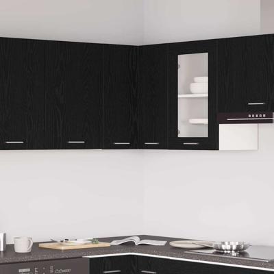 Hangende Hoekkast - Zwart Eiken - 57 x 57 x 60 cm - Gemaakt van Bewerkt Hout