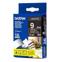 Labeltape Brother P-touch TZE-325 9mm wit op zwart - thumbnail