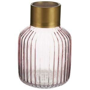 Bloemenvaas - luxe decoratie glas - roze transparant/goud - 12 x 18 cm