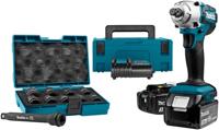 Makita dtw190jx1 18v slagmoersleutel 190 nm | 3,0 ah accu (2 st), lader, mbox - met 10-delige accessoire set