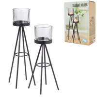 Theelichthouder Zwart 28cm Set Van 2 Theelichthouder Zwart 28cm Set Van 2