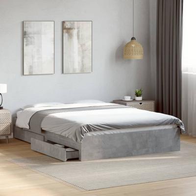 Bedframe met lades bewerkt hout betongrijs 140x190 cm