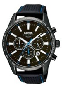 Lorus horlogeband VD53-X081-RT387BX9 Leder Zwart + blauw stiksel