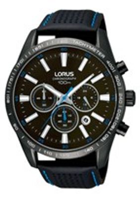 Lorus horlogeband VD53-X081-RT387BX9 Leder Zwart + blauw stiksel