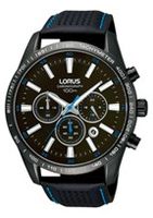 Lorus horlogeband VD53-X081-RT387BX9 Leder Zwart + blauw stiksel - thumbnail