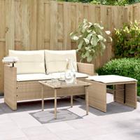 3-delige Loungeset met kussens poly rattan beige - thumbnail