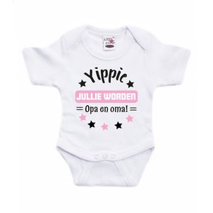 Baby rompertje - yippie jullie worden opa en oma - roze - kraam cadeau