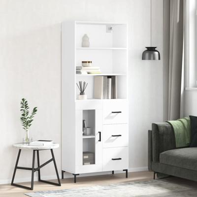 Hoge kast 69,5x34x180 cm bewerkt hout wit