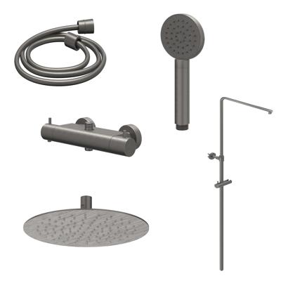 Regendoucheset IVY Bond Opbouw Thermostatisch 30 cm Slim Satin Handdouche Geborsteld Metal Black PVD