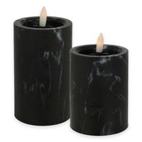 LED kaarsen/stompkaarsen - set 2x - zwart marmer look - H10 en H12,5 cm - timer - warm wit - LED kaarsen - thumbnail