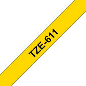 Brother TZe-611 Labeltape Tapekleur: Geel Tekstkleur: Zwart 6 mm 8 m