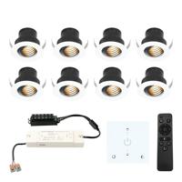 Set van 8 Medina LED Mini Inbouwspots met Trafo en Muurdimmer - 12 Volt 3 Watt 150 lumen - Dimbaar - Plat 35mm - 2700K - IP44 waterdicht - Wit
