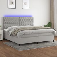 Boxspring met matras en LED stof lichtgrijs 200x200 cm