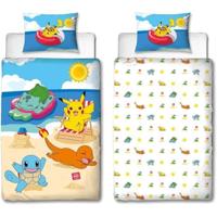 Beddengoedset - POKEMON - Pikachu en zijn vrienden op het strand - Microvezel - 1 dekbedovertrek 140 x 200 cm + 1 kussensloop 63 x 63 cm