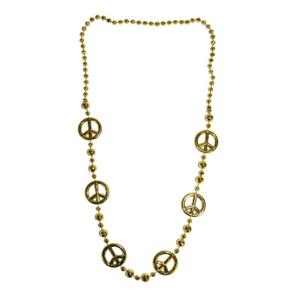 Lange gouden verkleed ketting peacetekens hippie/sixties/flower power - Verkleedketting