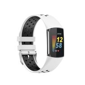 FitBit Charge 5 & 6 Sportbandje met gesp - Wit / zwart - Tweekleurig - Maat: L