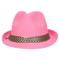 Fiestas Guirca Carnaval verkleed Trilby/gangster hoedje - roze - polyester - heren/dames   -