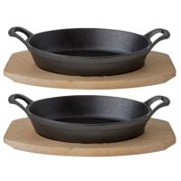 Cosy & Trendy Ovenschaal/gratinschaal - Set van 3x stuks - gietijzer - op houten plank - 30 x 17 x 5