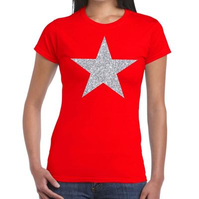 Glitter and glamour ster T-shirt - zilver glitters - rood - dames - Verkleedkleding - Feestkleding