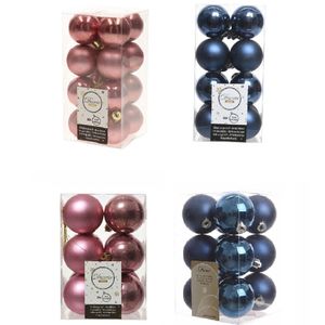 Kerstversiering kunststof kerstballen mix donkerblauw/oud roze 4 en 6 cm pakket van 80x stuks