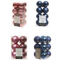 Kerstversiering kunststof kerstballen mix donkerblauw/oud roze 4 en 6 cm pakket van 80x stuks