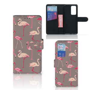 Huawei P40 Pro Telefoonhoesje met Pasjes Flamingo