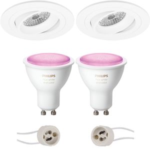 Pragmi Alpin Pro - Inbouw Rond - Mat Wit - Kantelbaar Ø92mm - Philips Hue - LED Spot Set GU10 - White and Color Ambiance - Bluetooth