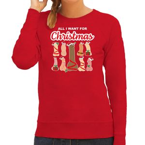 Foute kersttrui/sweater voor dames - All I want for Christmas - piemels - rood