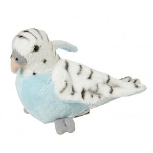 Nature Planet Pluche blauwe grasparkiet - vogel knuffel - 16 cm - huisdieren