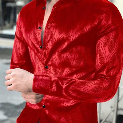 Bon&Bon Men's Allover Print Casual Shirt | Black Long Sleeve Red / L