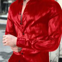 Bon&Bon Men's Allover Print Casual Shirt | Black Long Sleeve Red / L