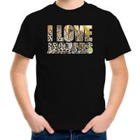 Tekst t-shirt I love jaguars met dieren foto van een jaguar zwart voor kinderen - thumbnail