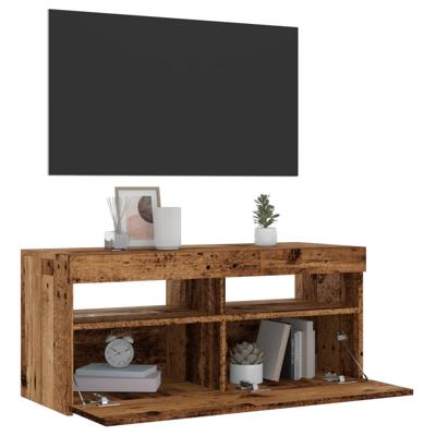 Tv-meubel met LED 90x35x40 cm bewerkt hout oud hout