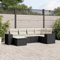 6-delige Loungeset met kussens poly rattan zwart