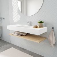 Mondiaz Alan badmeubel 120 cm planchet washed oak vrijhangend wastafel midden 1 kraangat wit