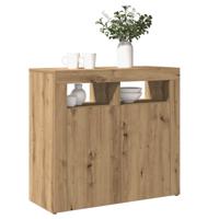 Dressoir met LED 80x35x75 cm bewerkt hout artisanaal eiken