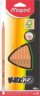 Maped Black&apos;Peps potlood HB, met gum, kartonnen ophangetui met 10 stuks