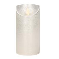 Led kaars/stompkaars - zilver - H15 x D7,5 cm - wax - warm wit licht - bewegende vlam