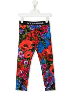 Dolce & Gabbana Kids legging fleuri à taille à logo - Rouge