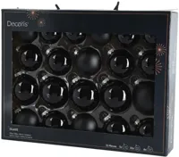 Decoris glazen kerstbal mix zwart 21 stuks