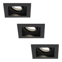 Set van 3 Durham vierkante LED inbouwspots - 4 Watt 345 Lumen - 4000K neutraal wit - GU10 - Dimbaar Kantelbaar - Voor binnen - Zwart