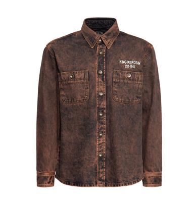 King Kerosin Denim Worker Shirt Tint Washed Dark Camel-XXXXXL
