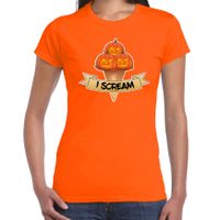 Halloween verkleed t-shirt dames - pompoen - oranje - themafeest outfit - I scream - thumbnail
