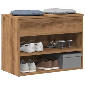 Schoenenbankje 60x30x45 cm bewerkt hout artisanaal eikenkleur