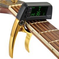 Professionele gitaar Tuner Clip Loftstyle chromatische Clip-on Tuner met roterende LCD scherm Light Display één gitaar Capo(Gold)