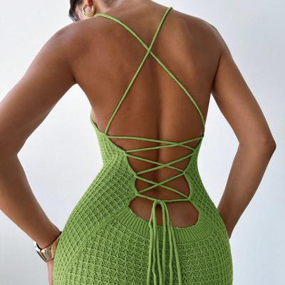 Bon&Bon Backless Knit Midi Dress - Sexy Side Slit Bodycon in Khaki Green / XS