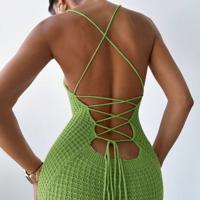 Bon&Bon Backless Knit Midi Dress - Sexy Side Slit Bodycon in Khaki Green / XS