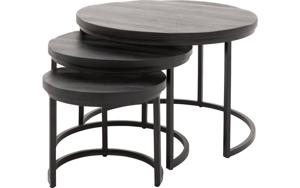 Goossens Salontafel Jelle Xl rond, hout mango zwart, urban industrieel, 73 x 44 x 73 cm
