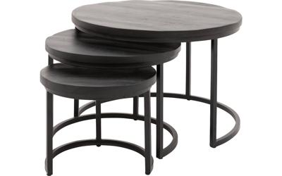 Goossens Salontafel Jelle Xl rond, hout mango zwart, urban industrieel, 73 x 44 x 73 cm
