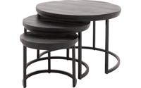 Goossens Salontafel Jelle Xl rond, hout mango zwart, urban industrieel, 73 x 44 x 73 cm
